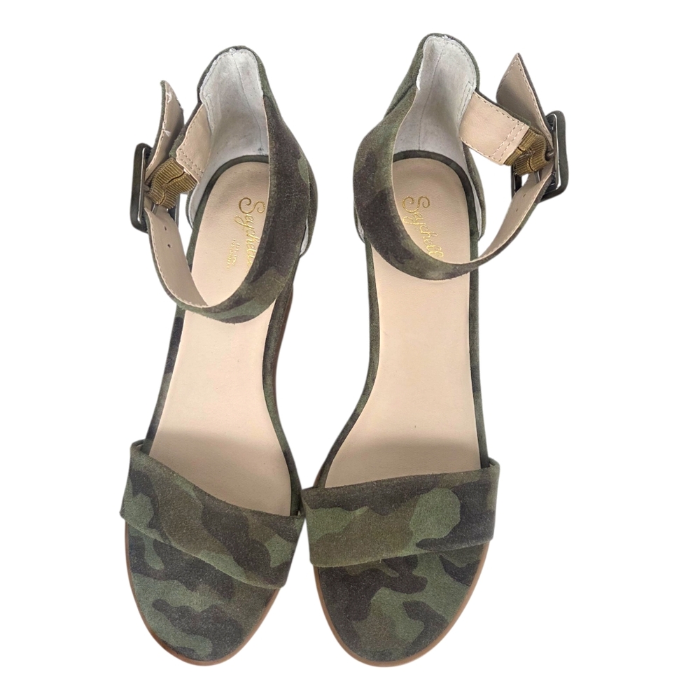 Seychelles Cloud Nine Camo Wedge Heels Sandals NEW Leather Womens 9.5 Green - Picture 11 of 12